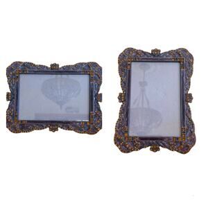 Picture Frame Vtg Enamel Jeweled 4.5" x 6.5" Rhinestone Victorian Baroque Photo